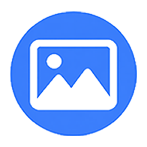Blue circular image placeholder icon with a white landscape/photo frame inside