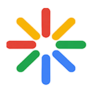 Colorful circular loading spinner made of eight rounded bars in red, orange, yellow, green, and blue forming a ring.