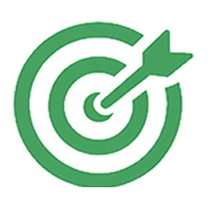 Green circular target with an arrow hitting the bullseye, symbolizing goal achievement and accuracy.