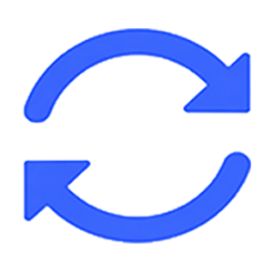Refresh icon: circular arrows indicating reload or update action, blue color on white background