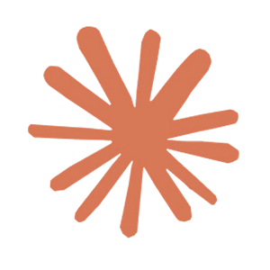 Orange radial starburst pattern with multiple extending arms on a white background.