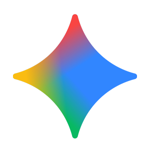 Colorful abstract four-point diamond shape with a rainbow gradient on a white background.