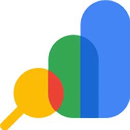 Google Search Console_ida - Infozub Digital Academy Abstract data analytics icon with a yellow magnifier-like shape overlapping green and blue rounded bars, representing analysis.